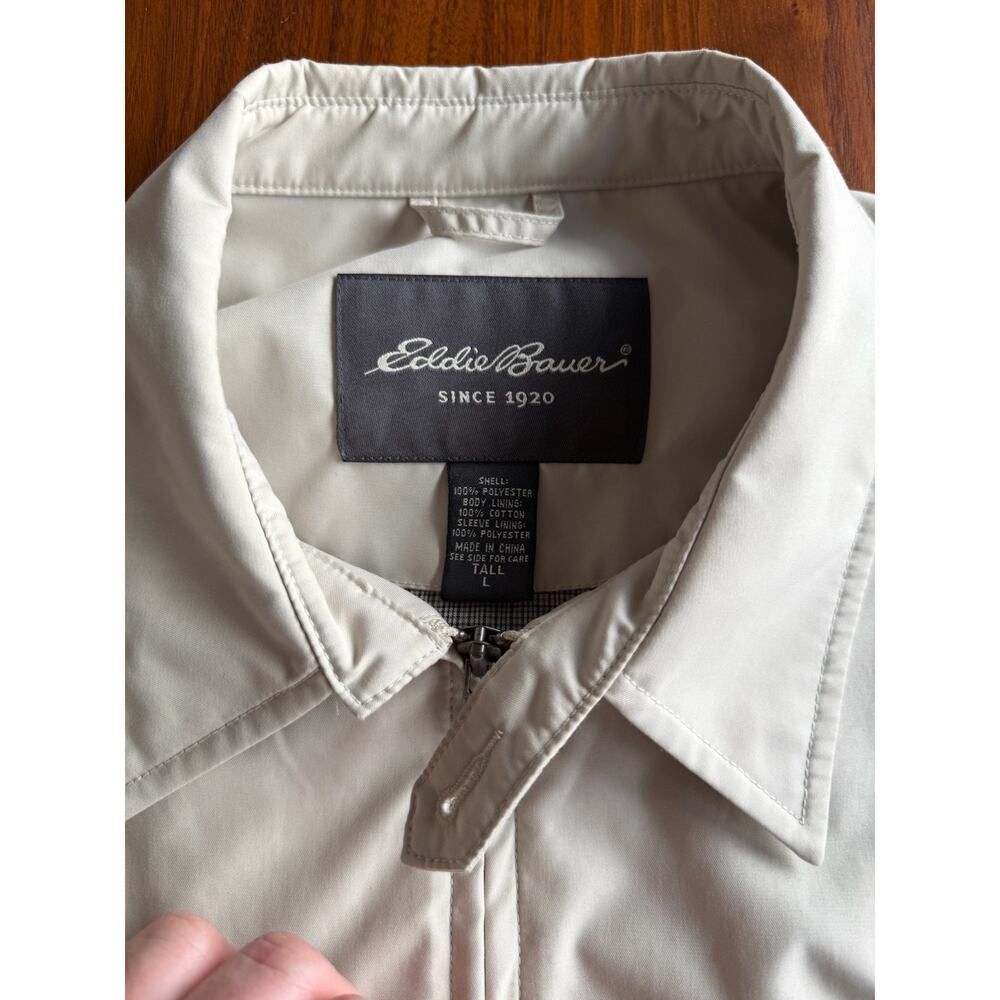 Eddie Bauer Men's Harrington Bomber Jacket Tan Khaki Full Zip - Size Large Tall - Picture 2 of 4